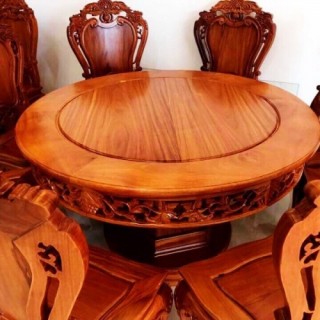 Bộ bàn ăn gỗ nguyên khối gỗ Gõ đỏ sắc xảo